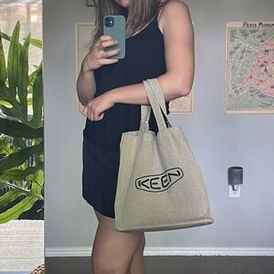 KEEN Footwear Recycled Cotton Bag With Flat Bottom Base and Black Logo